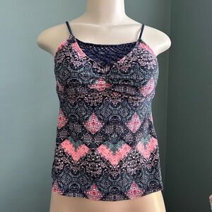 Island Soul Navy Blue Multi Macrame High Neck Tankini Swim Top Size Small